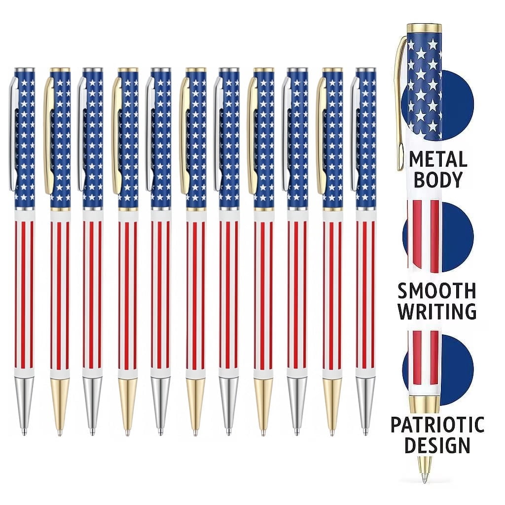 20 Pack American Flag Ballpoint Pens – Metal Patriotic Pens, Smooth Writing USA Flag Pens for Office, Teachers & Gifts