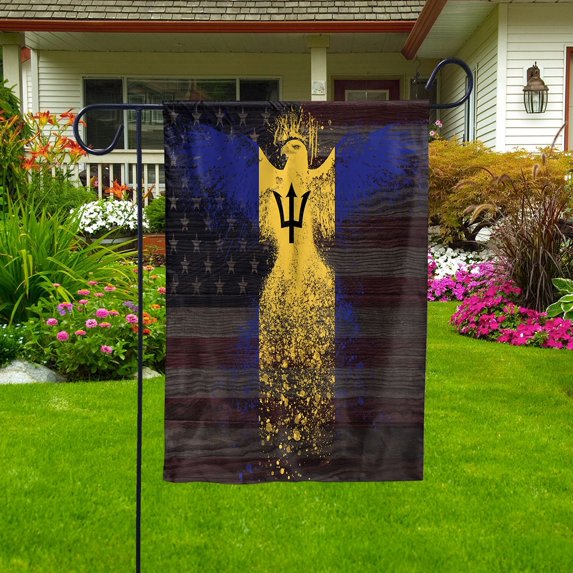 American Flag- Barbadian Flag Barbados US Friendship Forever July 4 Decoration Garden Flag, Double-Sided Decorative Outdoor Flag, Patriotic Polyester Yard Flag 12 x 18 in