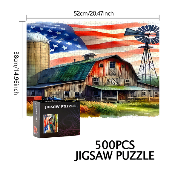 American Flag, Barn 500pcs/1000pcs Puzzle Game - Gift - Family Interactive Game - DIY Puzzle - Home Decoration - Brain Challenge