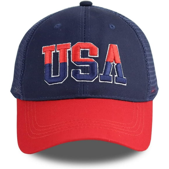 American Flag Baseball Caps for Men Women, USA Trucker Hats, Embroidered Adjustable Washed Cotton Mesh Snapback Hat