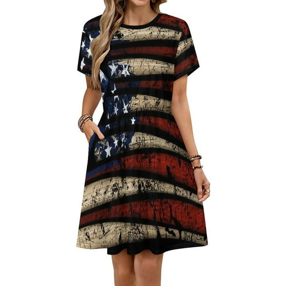 American Flag Baseball Dress Fashion Beach Short Sleeve Dresses Female Party Printed Sundress
