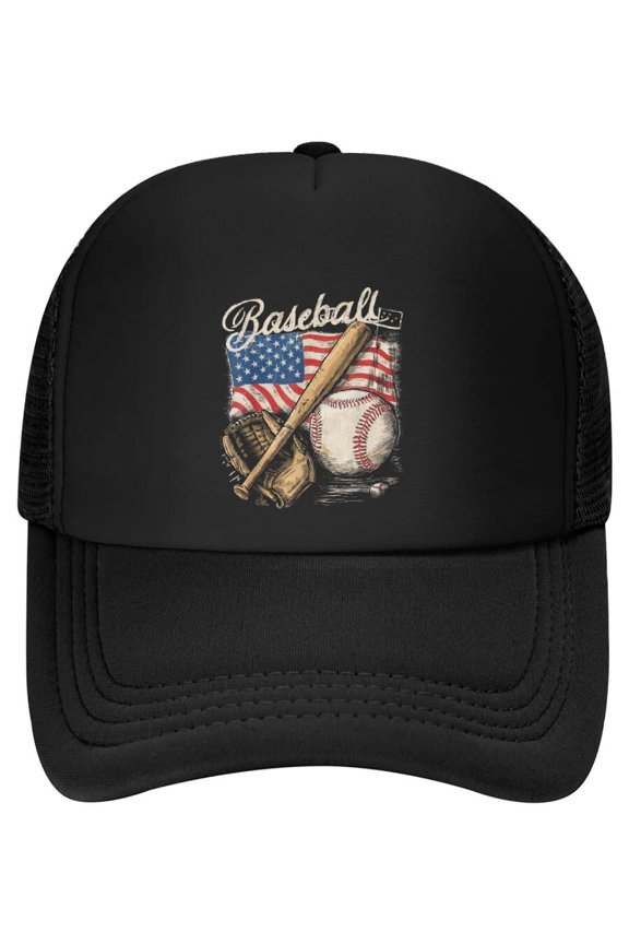 American Flag Baseball Player Bat Fan Catcher Pitcher USA Baseball Cap