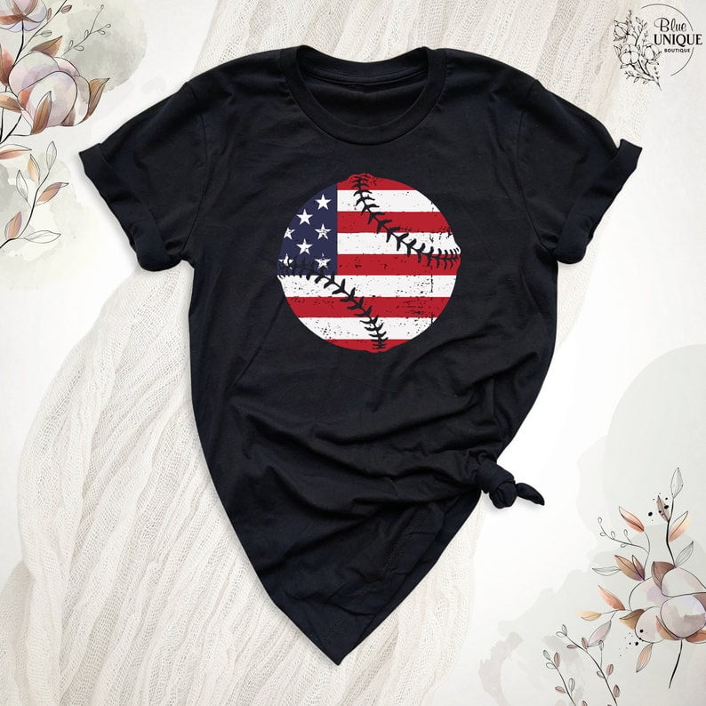 American Flag Baseball T-Shirt, Patriotic Baseball Shirt, Baseball 4Th Of July Tee, Usa Flag American Baseball Shirts, Baseball Flag T-Shirt, Full Size S-5XL