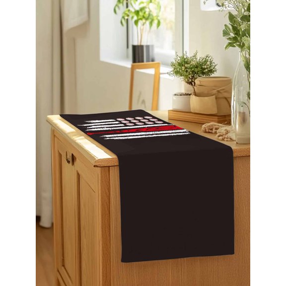 American Flag Baseball Table Runner 13x90in Non-Slip Cotton Linen Table Runners, Patriot Black and White Red Dresser Scarves TableRunner for Dinner Kitchen Dining Wedding Party