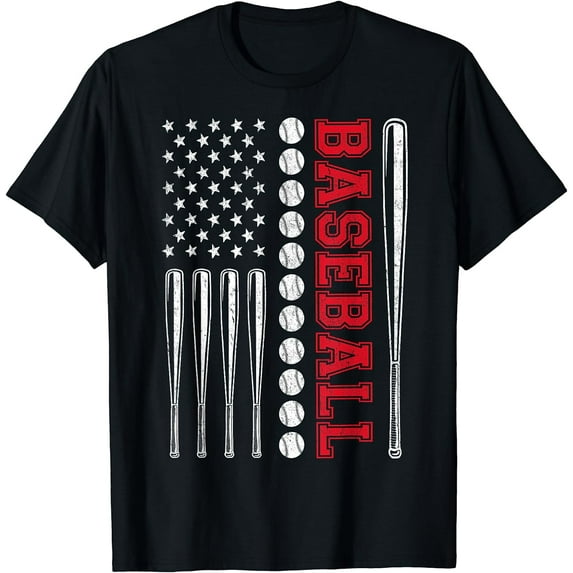 American Flag Baseball Team Gift for Men Boys Girls Women T-Shirt Black 3X-Large