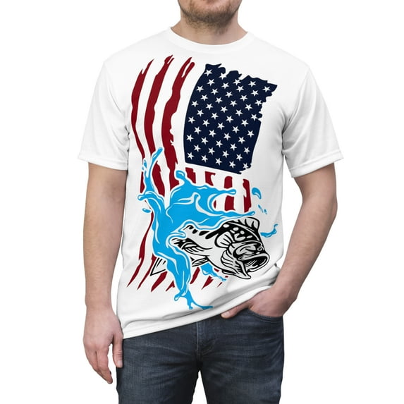 American Flag Bass Fishing Unisex AOP Cut & Sew Tee S-3XL