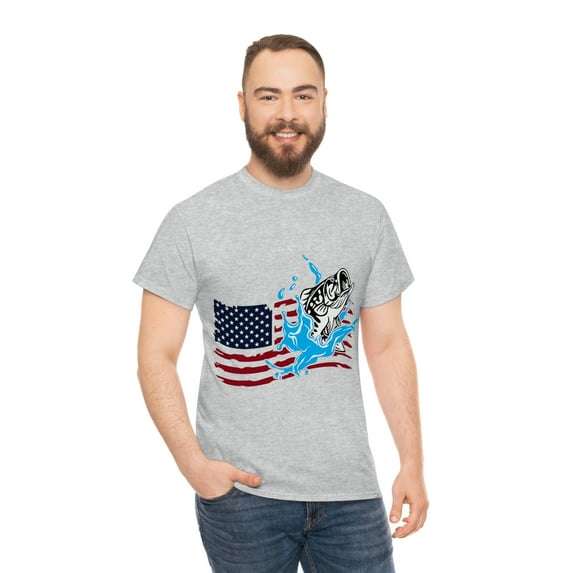 American Flag Bass Fishing Unisex Heavy Cotton Tee S-5X