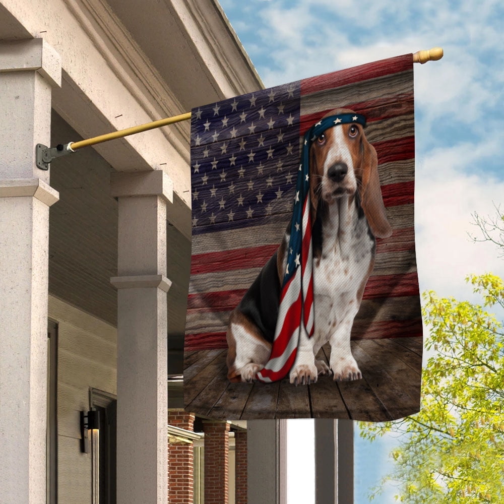 American Flag Basset Hound Dog Proud Patriotic 4th of july House Flag (29.5x39.5) Decorative Outdoor Flag