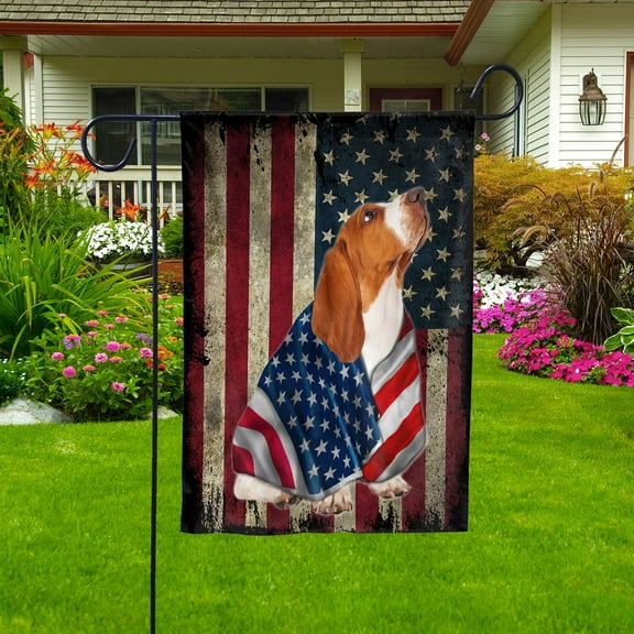 American Flag Basset Hound Dog Wearing Flag American Patriot Patriotic 4th of july House Flag (29.5x39.5) Double Sided-USA Flags Premium Polyester-Decorative Indoor Outdoor Flag