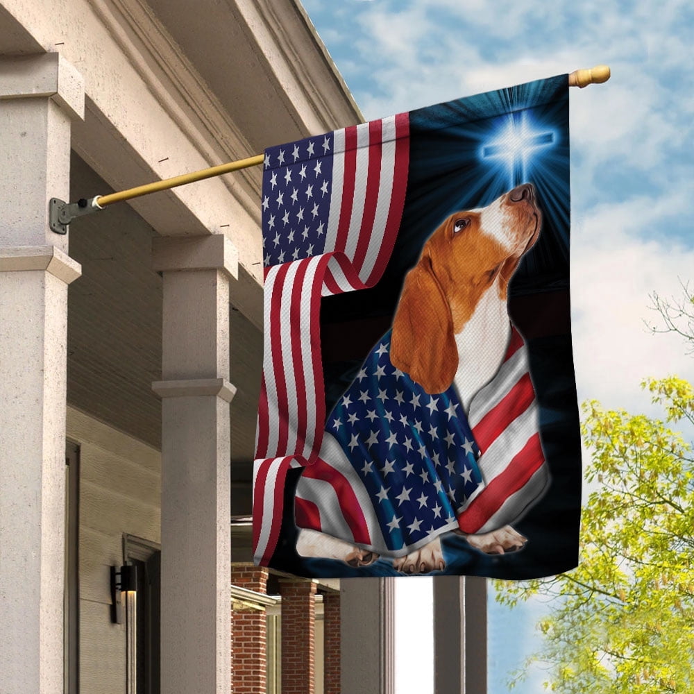 American Flag Basset Hound Dog Wearing Flag American Patriot Patriotic 4th of july House Flag, Double-Sided Decorative Outdoor Flag, Patriotic Polyester Yard Flag 29.5 x 39.5 in