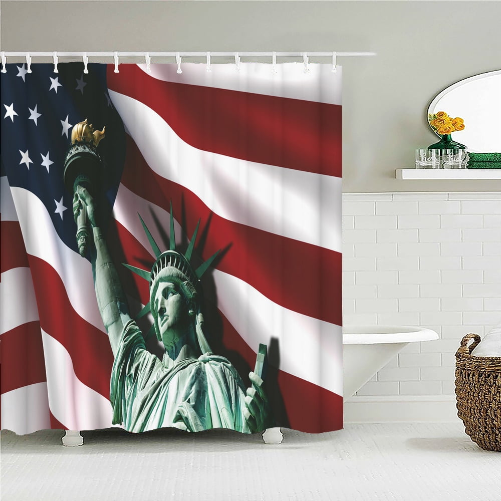 American Flag Bath Curtain Waterproof Fabric Shower Curtains With ...