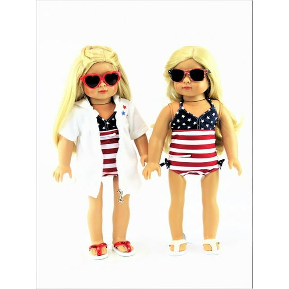 American Flag Bathing Suit with Cover-up for 18 Inch Dolls | American Fashion World