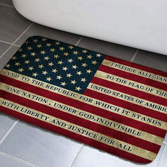 American Flag Bathroom Rug Mat, Patriotic Non-Slip Bath Carpet Independence Day Bathroom Rugs , 4th July Independence Day Waterproof Non-Slip Bath Carpet, Rustic Red Blue White(17"X29")