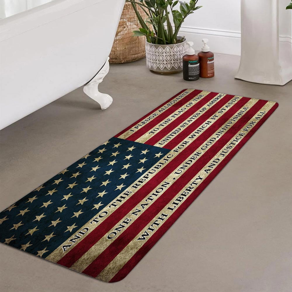 American Flag Bathroom Rug Mat, Patriotic Non-Slip Bath Carpet Independence Day Bathroom Rugs , 4th July Independence Day Waterproof Non-Slip Bath Carpet, Rustic Red Blue White(17"X48")