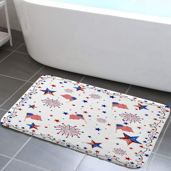 American Flag Bathroom Rugs, President's Day Independence 4th of July Blue and Red Stars American Patriot Bathroom Rugs Shower Mat Kitchen Rug for Toilet Tub
