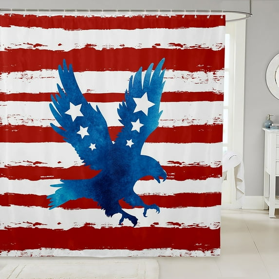 American Flag Bathroom Shower Curtain Sets, Eagle Bird Shower Curtain Stars and Stripes Fabric Shower Curtain USA Memorial Day Bath Curtain, American Independence Day Bathroom Accessories