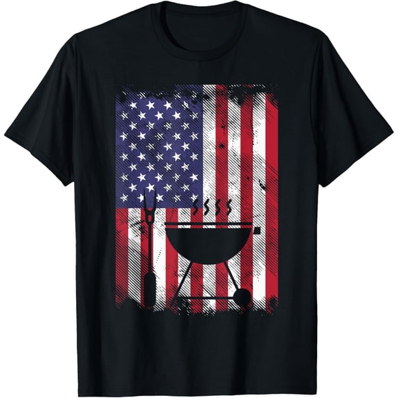 American Flag Bbq Grill Vintage Grilling Smoking Patriotic T-Shirt
