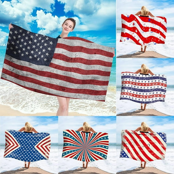 American Flag Beach Towel Microfiber Beach Towel Independence Day Beach Towel Super Lightweight Colorful Bath Towel Sandproof Beach Blanket Multi-Purpose Towel for Travel Swimming Pool