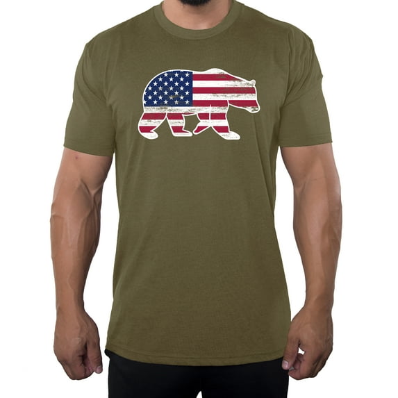 American Flag Bear, Men's 4th of July Shirts, Graphic Tee shirts for Men - Olive Drab MH200PATRIOT S1 L