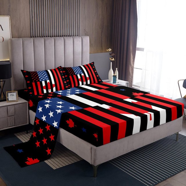 American Flag Bed Sheets, Canadian Flag Sheet Set Twin Size For Kids