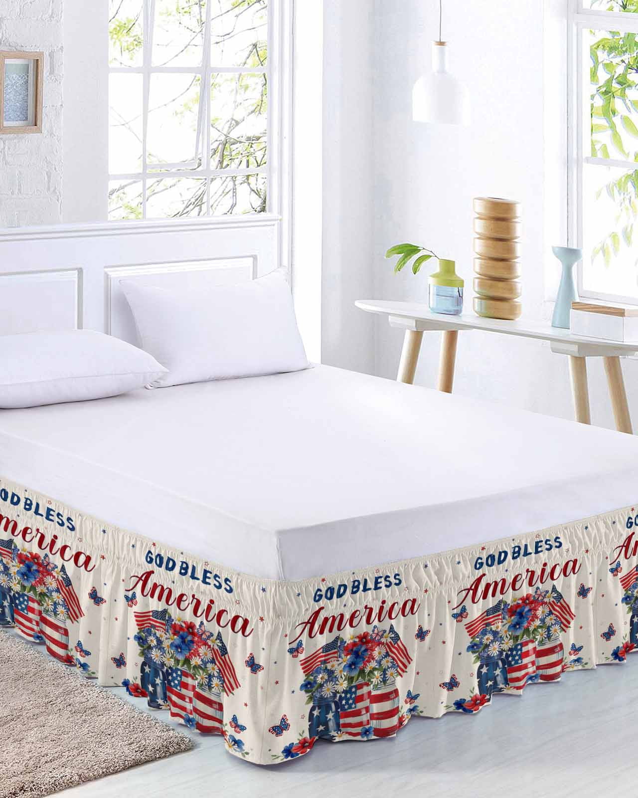 American Flag Bed Skirt King Size 16 Inch Drop, Red Blue Flowers ...