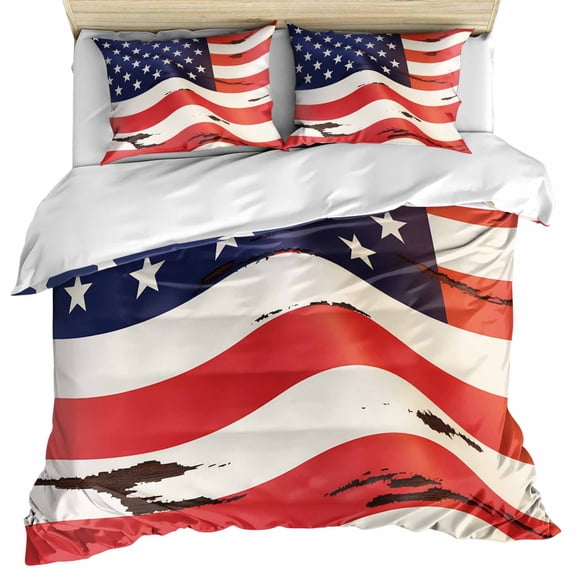 American Flag Bedding 3 Piece Duvet Cover Set California King, Red Blue USA Flag Soft Microfiber Comforter Cover with Zipper Closure & Pillowcases, Wrinkle & FadeResistant Quilt Cover