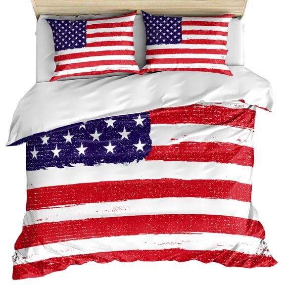 American Flag Bedding 3 Piece Duvet Cover Set Queen Size, Retro Rustic Stars And Stripes US Flag Soft Microfiber Comforter Cover with Zipper Closure & Pillowcases, Wrinkle & FadeResistant Quilt Cover