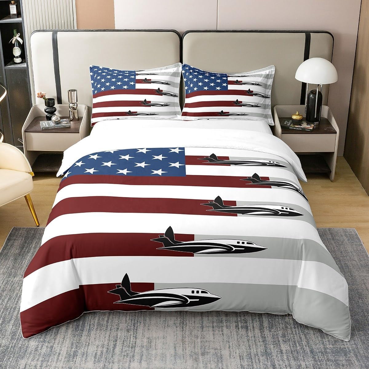 American Flag Bedding Set for Adult Teens,Airplane Duvet Cover ...