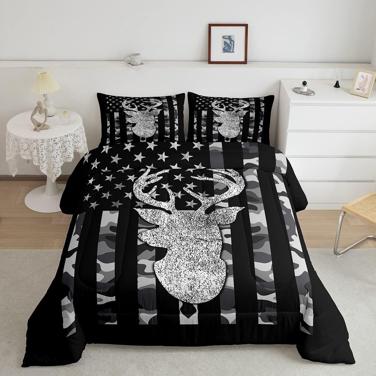 American Flag Bedding Set Deer Camo Comforter Set Full for Kids Boys