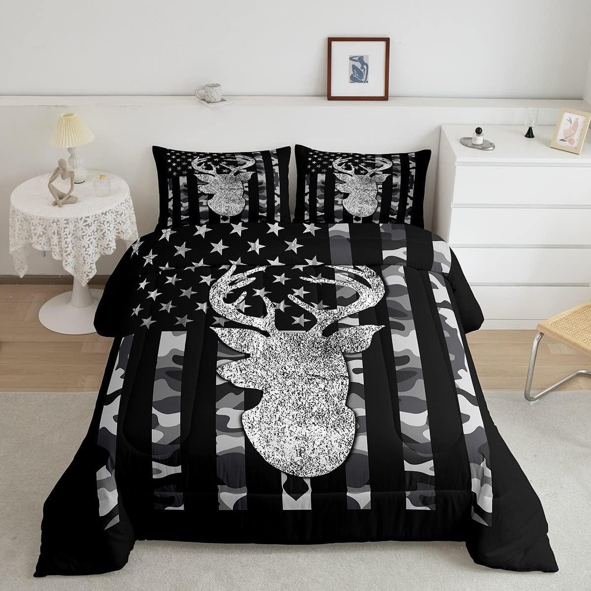 American Flag Bedding Set Deer Camo Comforter Set Twin for Kids Boys