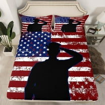 American Flag Bedding Set Soldier Salute for Usa Flag Bed Sheets,Army Gift Military Fitted Bed Sheets for Teens Youth Veteran Vintage Stars and Stripes Bed Set Soldier Silhouette Sheets Twin