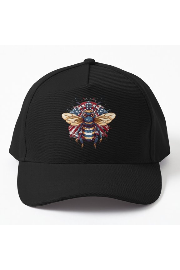 American Flag Bee Baseball Cap, Happy Fourth of July Insect Celebration Design Hat