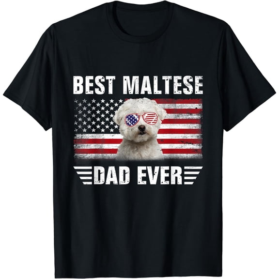 American Flag Best Maltese Dad Ever Tee Dog Dad Fathers Day T-Shirt
