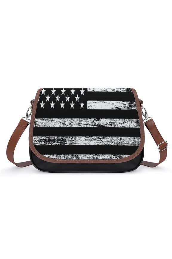 American Flag Black And White Vintage Crossbody Bag for Women Medium Leather Hobo Bags Shoulder Bag Classic City Leather Satchels