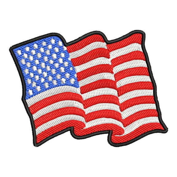 American Flag - Black Border - Waving - Iron On Applique/Embroidered Patch
