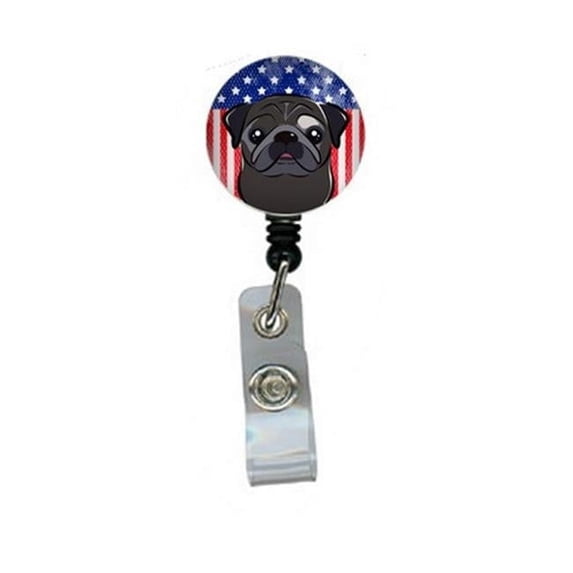 American Flag & Black Pug Retractable Badge Reel