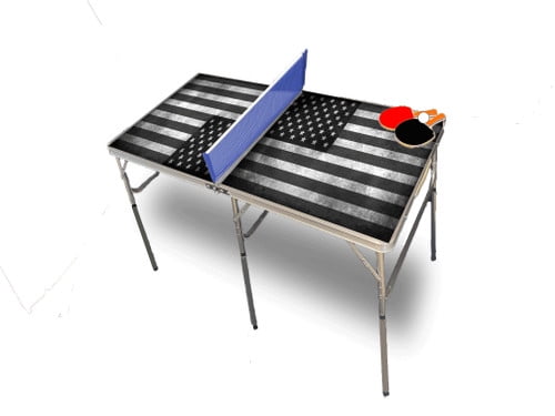 American Flag Black and White Portable Table Tennis Ping Pong Folding Table w/Accessories