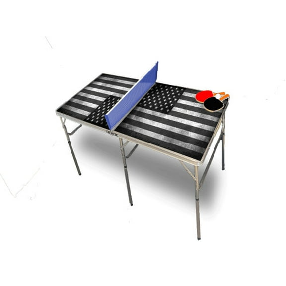 American Flag Black and White Portable Table Tennis Ping Pong Folding Table w/Accessories