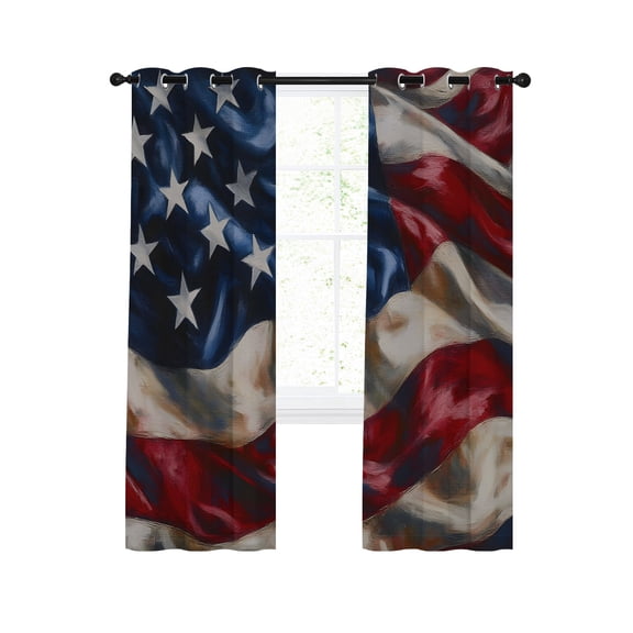 American Flag Blackout Curtains for Bedroom Living Room, Independence Day Stars Stripes Ripples 39 In Long Thermal Insulated Room Darkening Drapes Grommet Window Treatments, 27.5 x 39 In