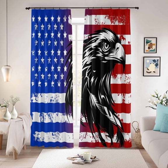 American Flag Blackout Curtains for Bedroom/Living Room, Pinch Pleated Black Out Curtains, Independent Day Bird Patriotic Vintage Room Darkening Window Drapes with Hooks 2 Panels, 59"x70"
