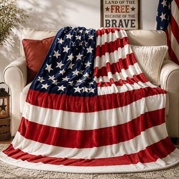 American Flag Blanket, 250th Anniversary Patriotic 4th of July Throw, Red White and Blue USA Flag, Multiple Sizes, Independence & Citizenship Gift