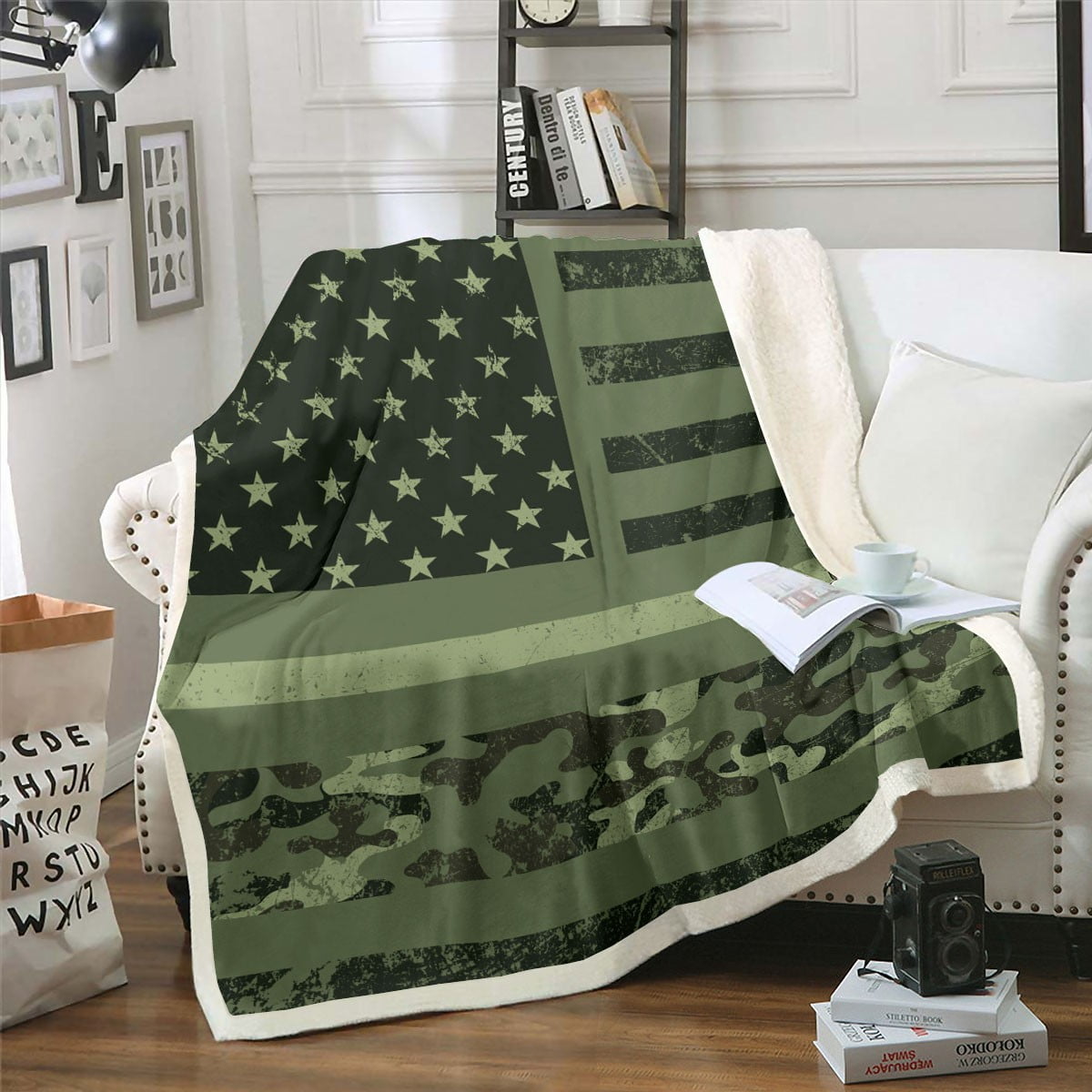 American Flag Blanket Gift for Soldier Veteran'S Day, Military Camouflage Fleece Blanket Stars