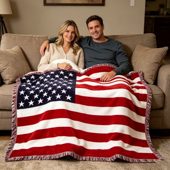 American Flag Blanket Patriotic Throw Blanket Vintage Red Blue and White Quilt 4th of July Soft Blankets for 250th Anniversary Independence Day Couch Chair Bed Decor,63"x51"