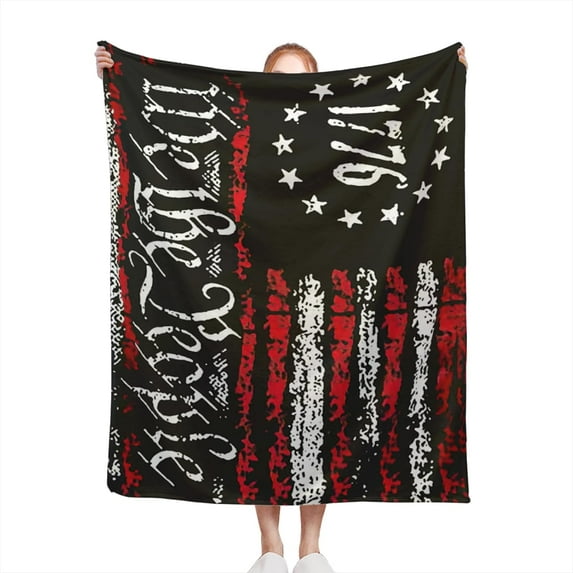 American Flag Blanket We The People Throw Blankets Soft Flannel America Retro Decor for Couch Bed Sofa Travelling Camping Birthday Christmas Living Room Office 60"x50"