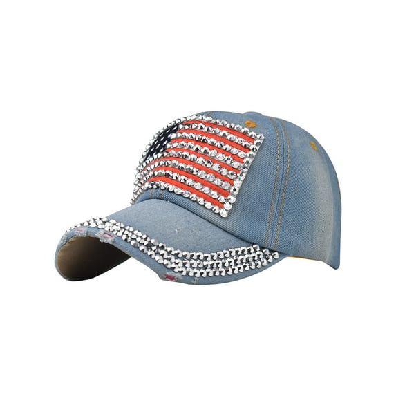 American Flag Bling Baseball Cap Sparkle Rhinestone USA Flag Cowboy Hip Hop Hat All Seasons for Unisex
