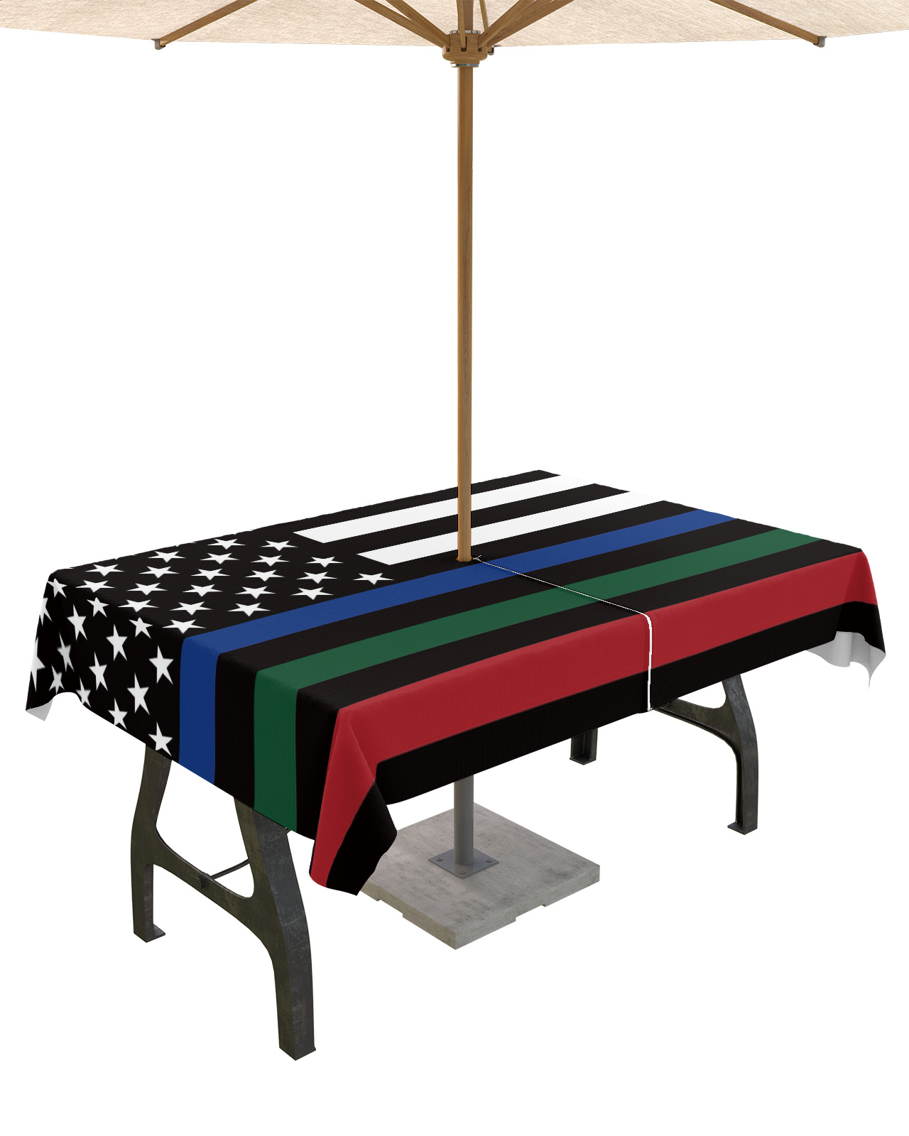 American Flag Blue Green Red Lines Table Cloth with Umbrella Hole and