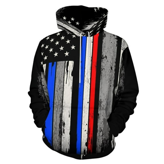 American Flag Blue Line Design Men's Women Vintage 3D Hooded Sweatshirt - All-Season Loose Fit Streetwear