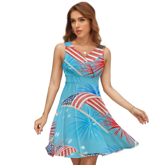 American Flag Blue Red White Dress Fashion Beach Long Dresses Female Party Printed Sundress