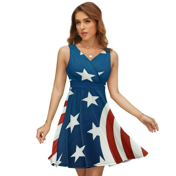 American Flag Blue Red White Dress Fashion Beach Long Dresses Female Party Printed Sundress