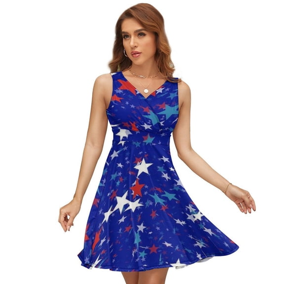 American Flag Blue Red White Dress Summer Street Style Dresses Female Sleeveless Printed Sundress